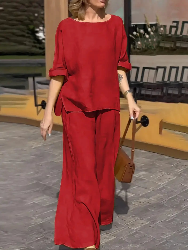 WOMEN PLAIN CROP TOP & TROUSERS CO-ORDER SET-11