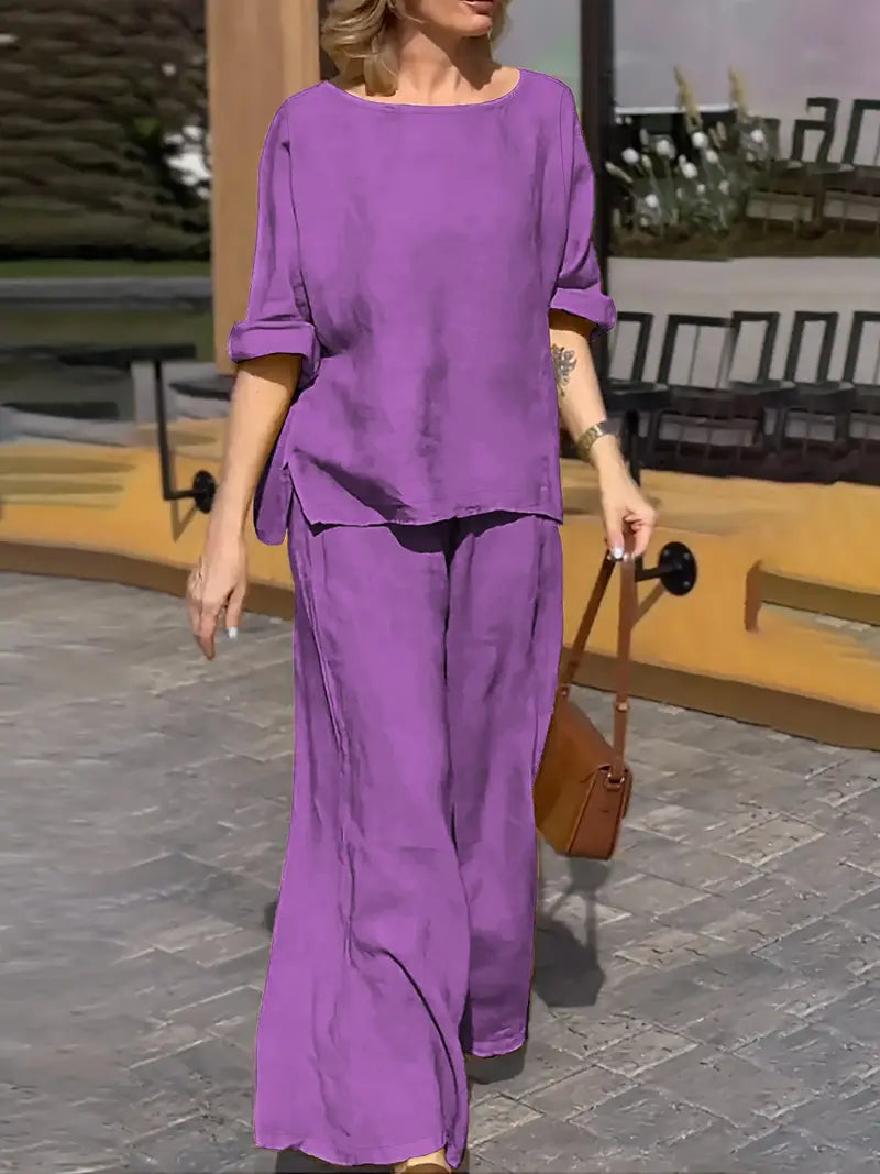WOMEN PLAIN CROP TOP & TROUSERS CO-ORDER SET-11