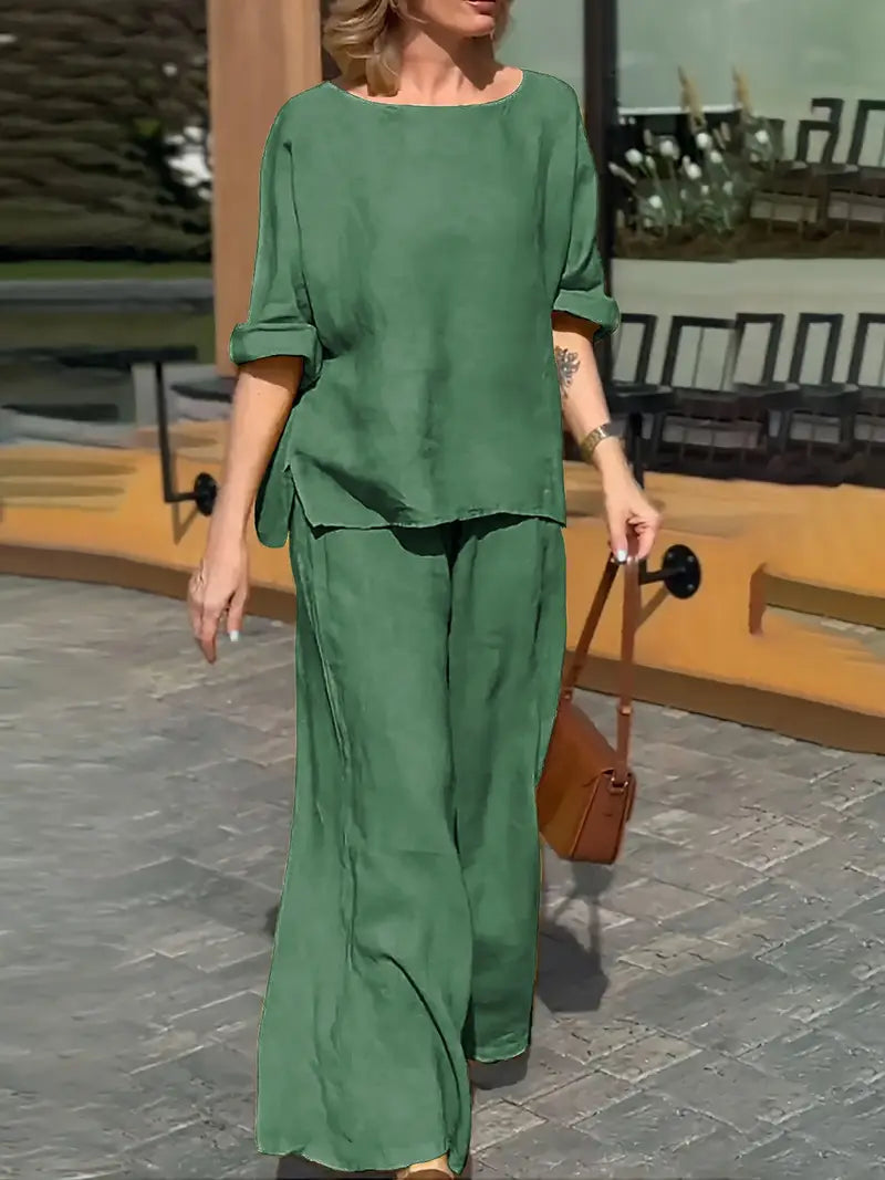 WOMEN PLAIN CROP TOP & TROUSERS CO-ORDER SET-11