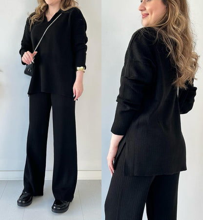 Winter V-Neck Casual Slit Knitted Two-Piece Set