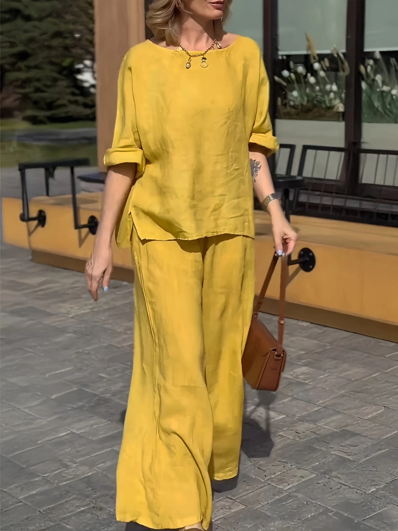 WOMEN PLAIN CROP TOP & TROUSERS CO-ORDER SET-11