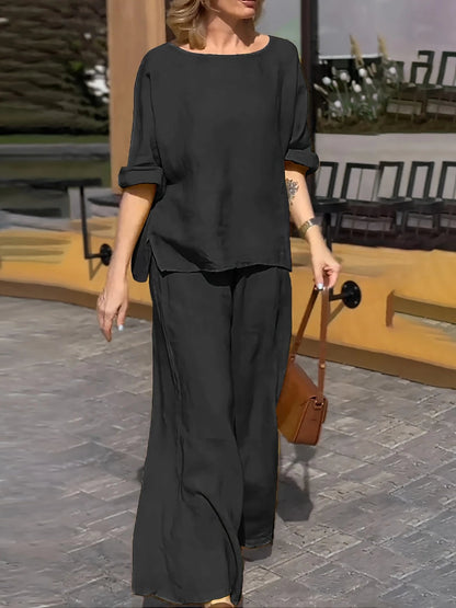 WOMEN PLAIN CROP TOP & TROUSERS CO-ORDER SET-11